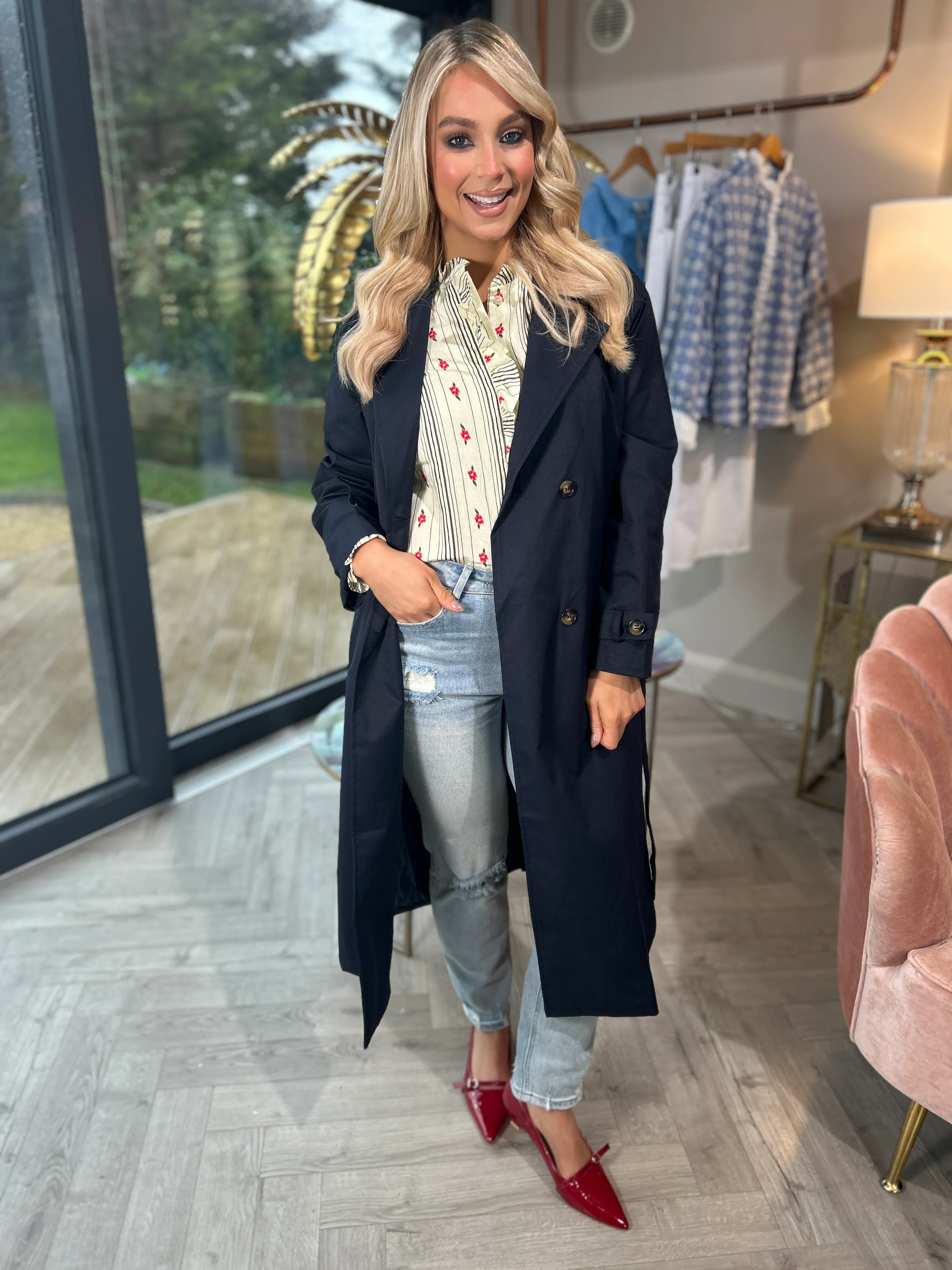 Addison Trench Coat Navy - Image 4