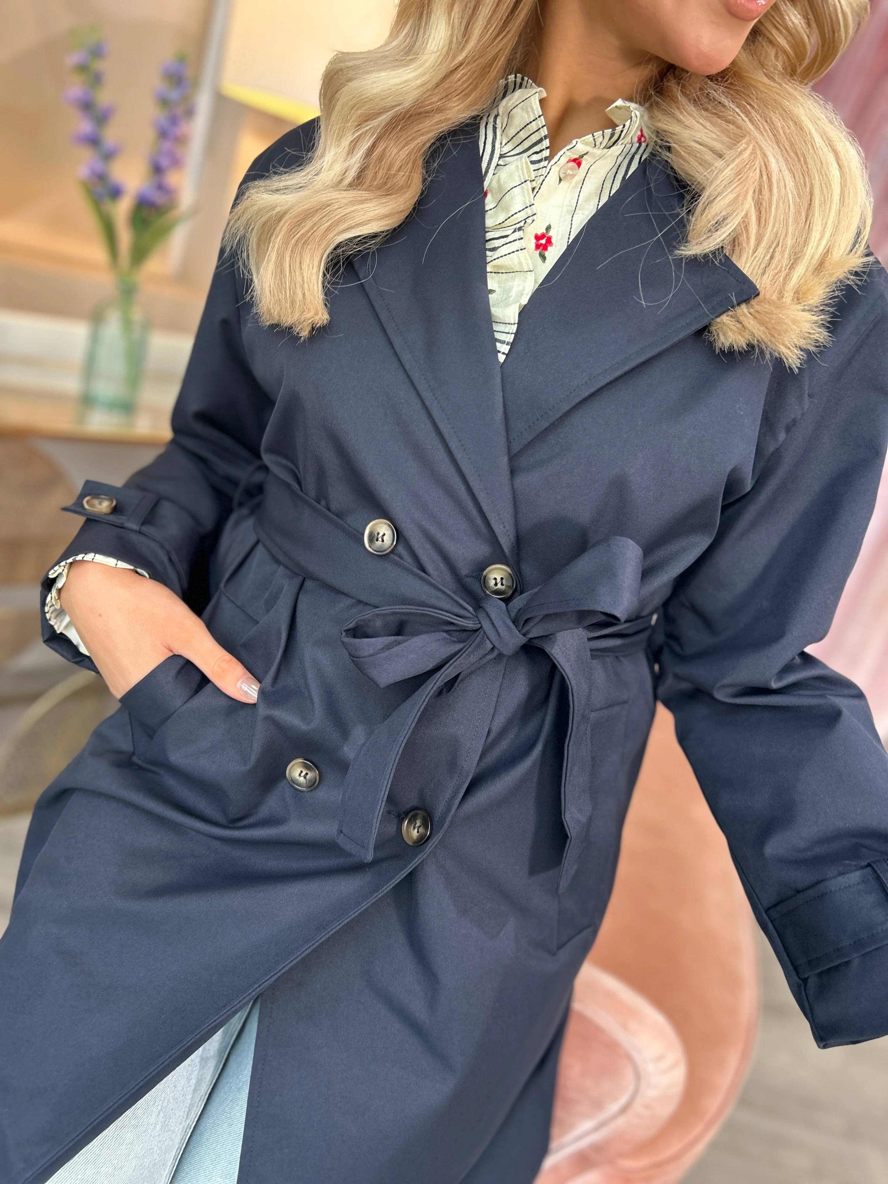 Addison Trench Coat Navy - Image 5