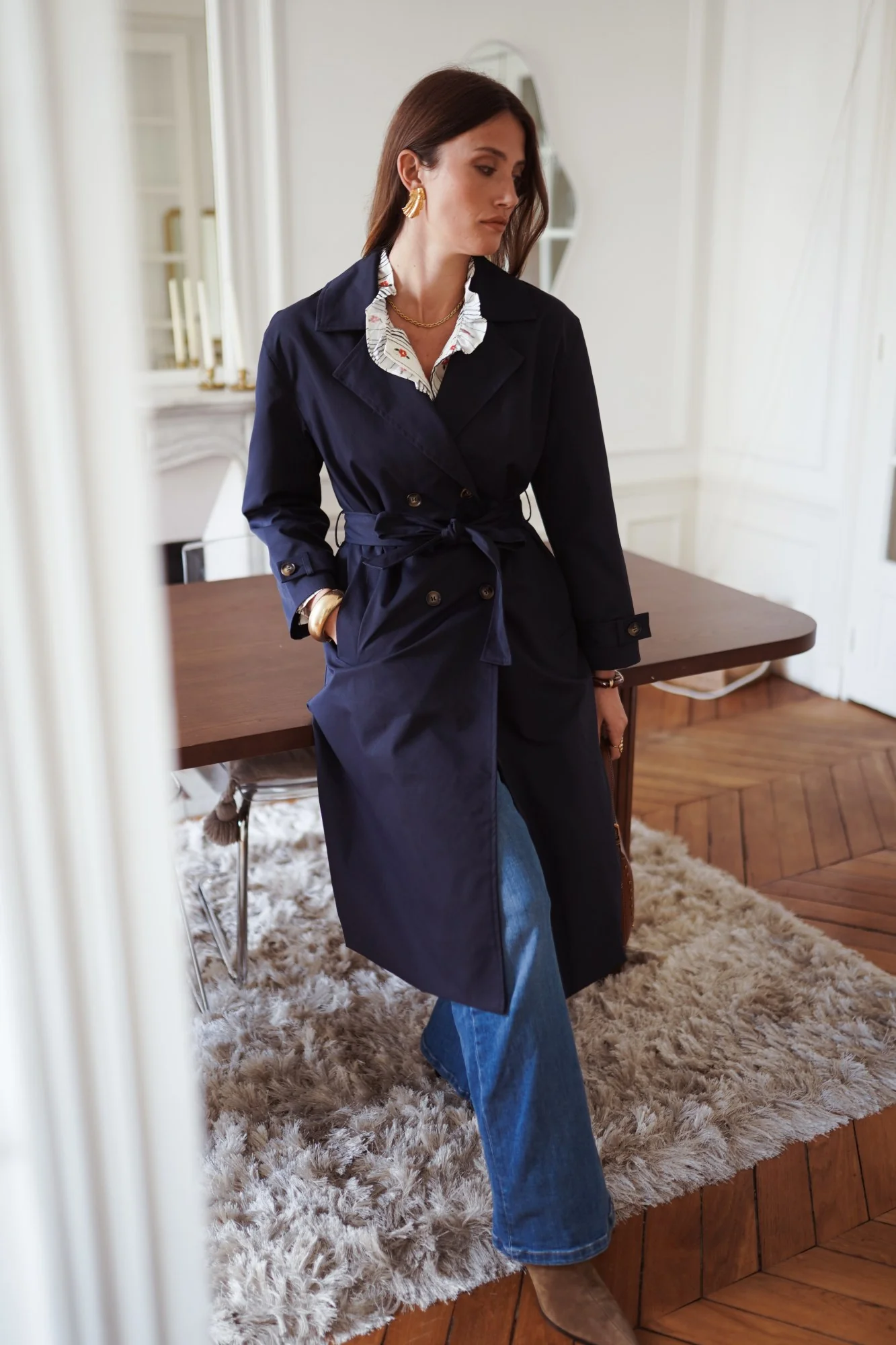 Addison Trench Coat Navy - Image 8