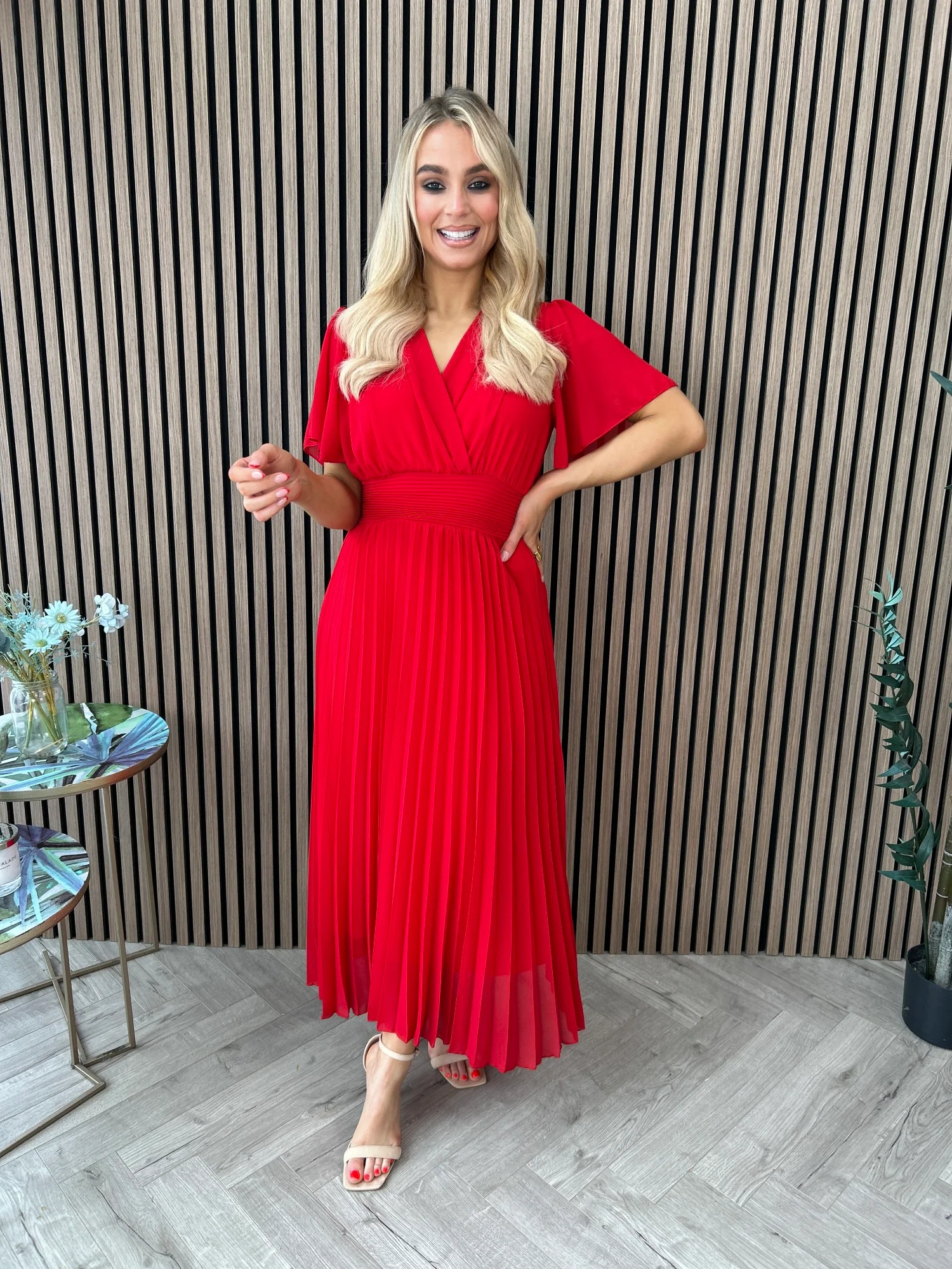Fable Pleated Dress Red