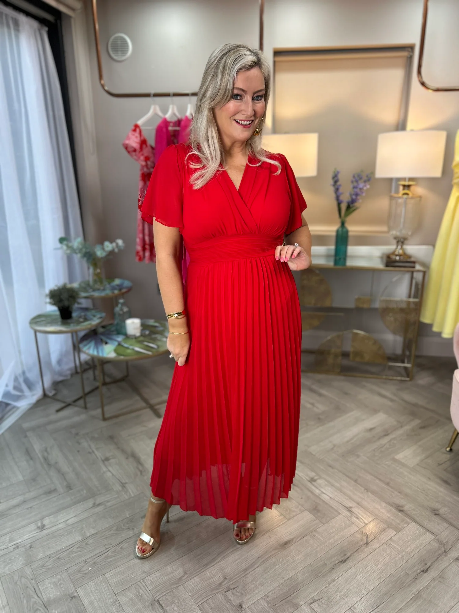 Fable Pleated Dress Red - Image 3