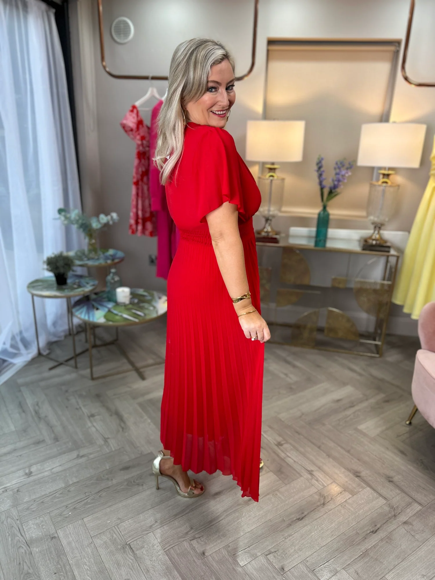 Fable Pleated Dress Red - Image 4
