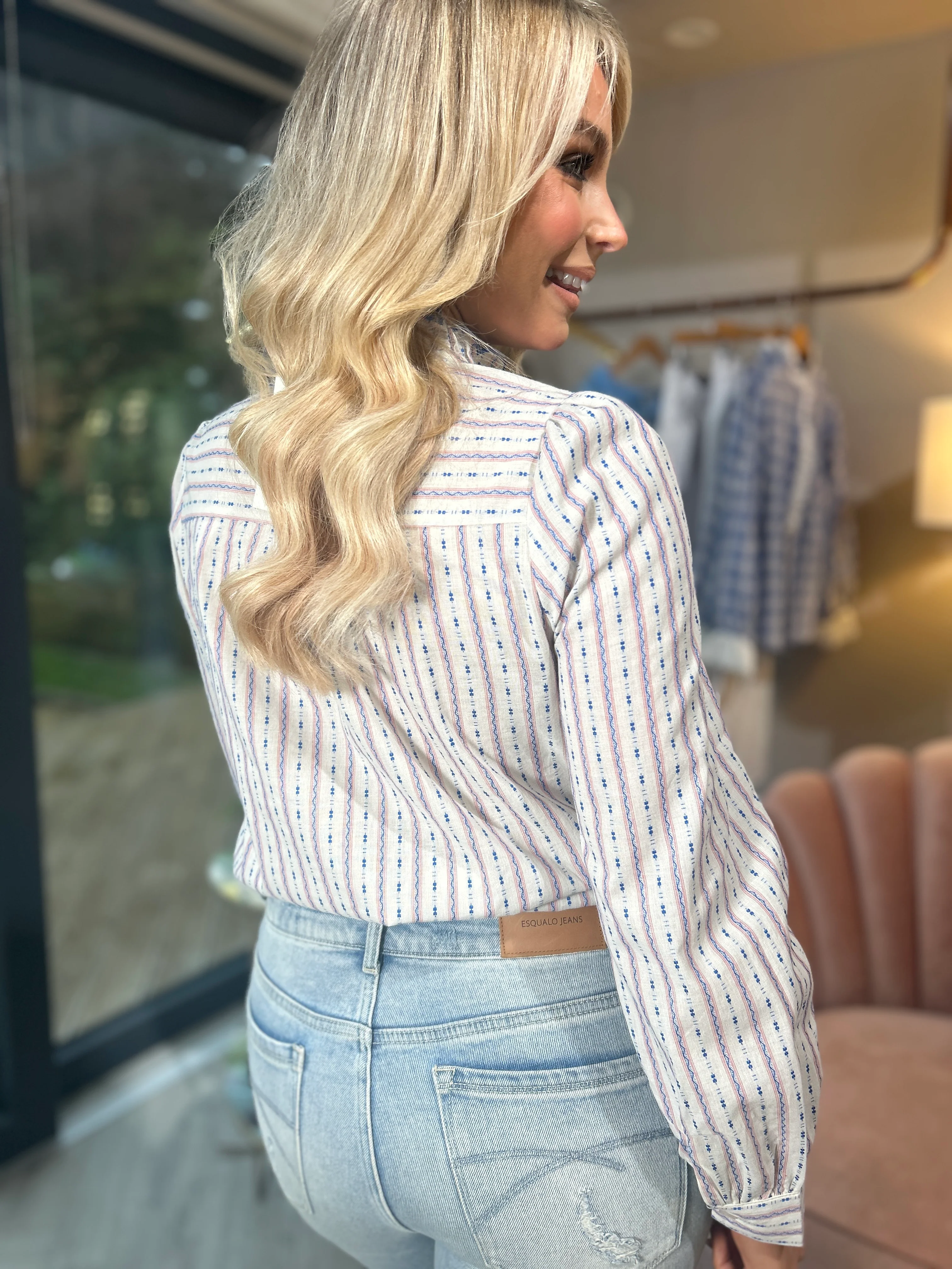 Olivia Blue & Pink Stripe Shirt - Image 3