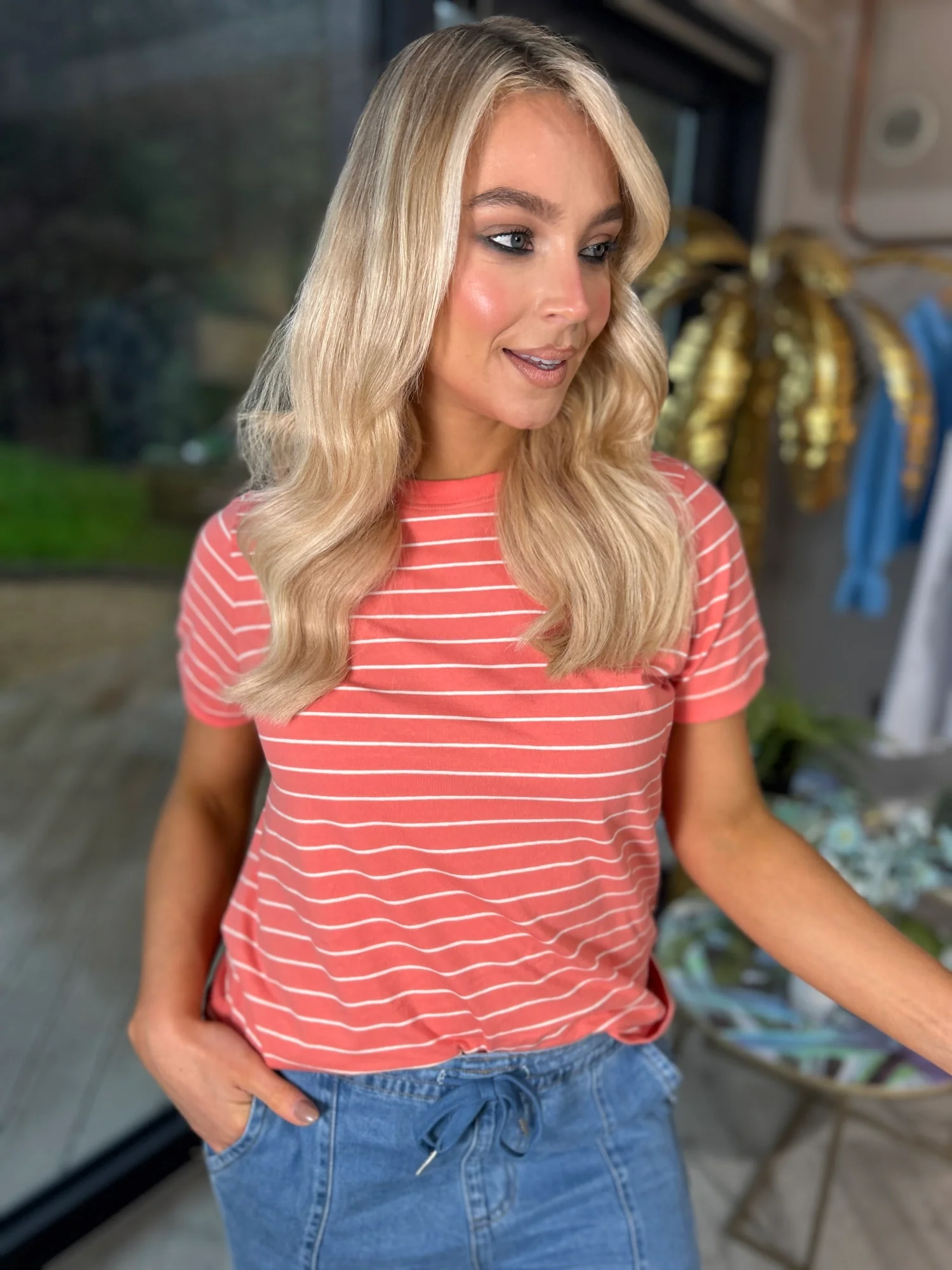 Paula Stripe Tee Coral - Image 4