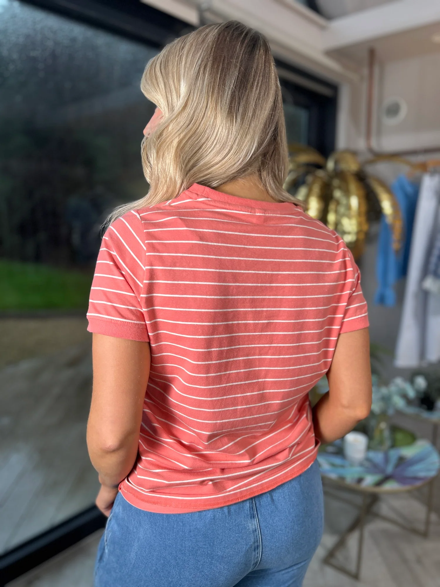 Paula Stripe Tee Coral - Image 5